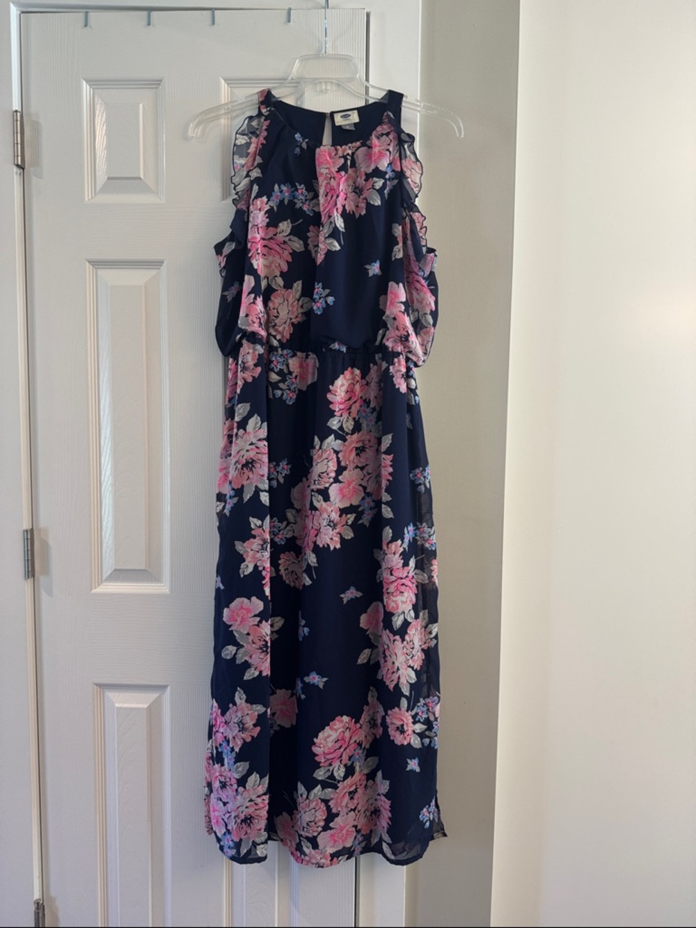 Old Navy Navy Blue Maxi Dress with Pink Floral Accents